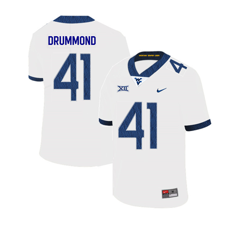 2019 Men #41 Elijah Drummond West Virginia Mountaineers College Football Jerseys Sale-White - Click Image to Close